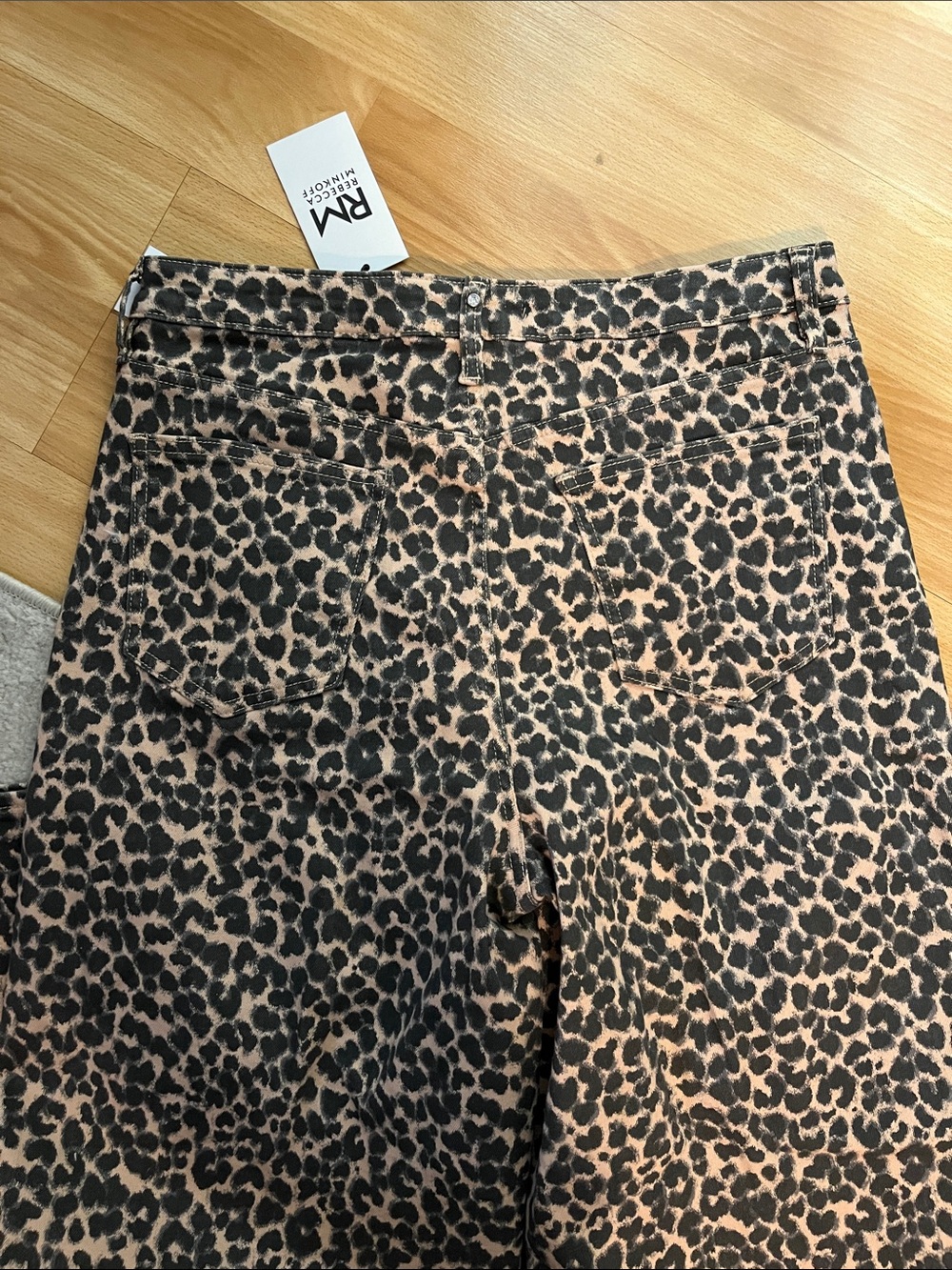 Rebecca Minkoff Leopard Print High Rise Wide-Leg Jeans Beige/Black NWT 12 - Picture 11 of 11
